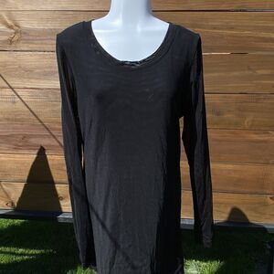 Boo Radley Sheer Shimmer Long Sleeve Round Neck Stretch Black Top Size Large